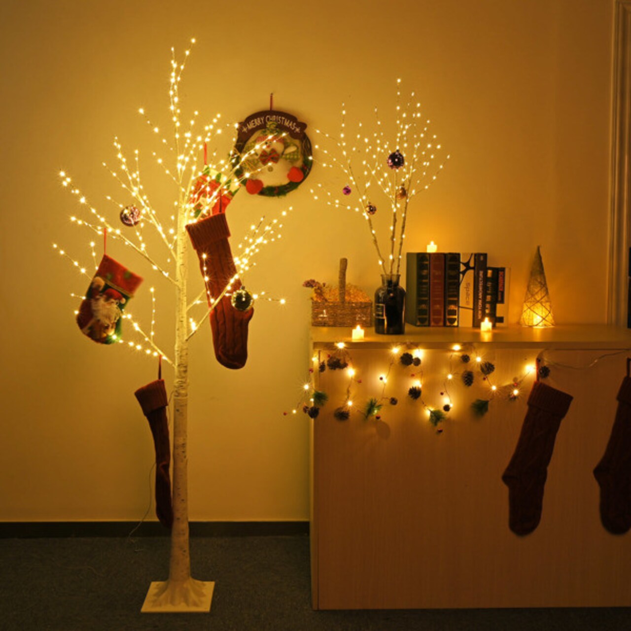 6FT Lighted Birch Tree with 305 LEDs Warm White Lights, 8 Lighting Modes & Brightness Adjustment for Indoor Outdoor Summer Christmas Holiday Party Decoration